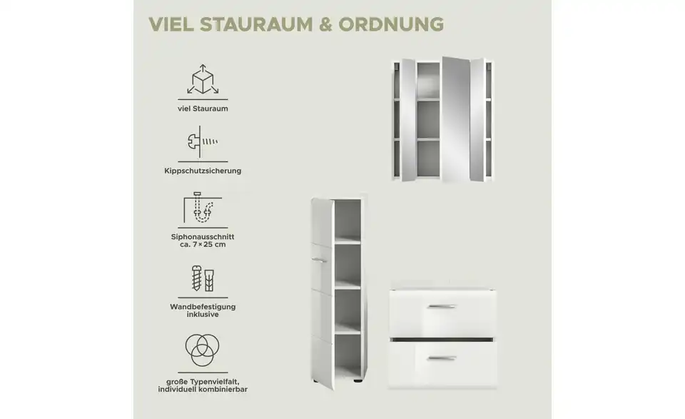 Badkombination, Bild mit Text