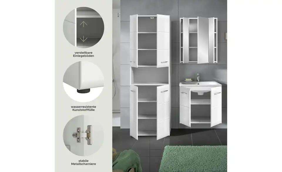 Badkombination, Bild mit Text