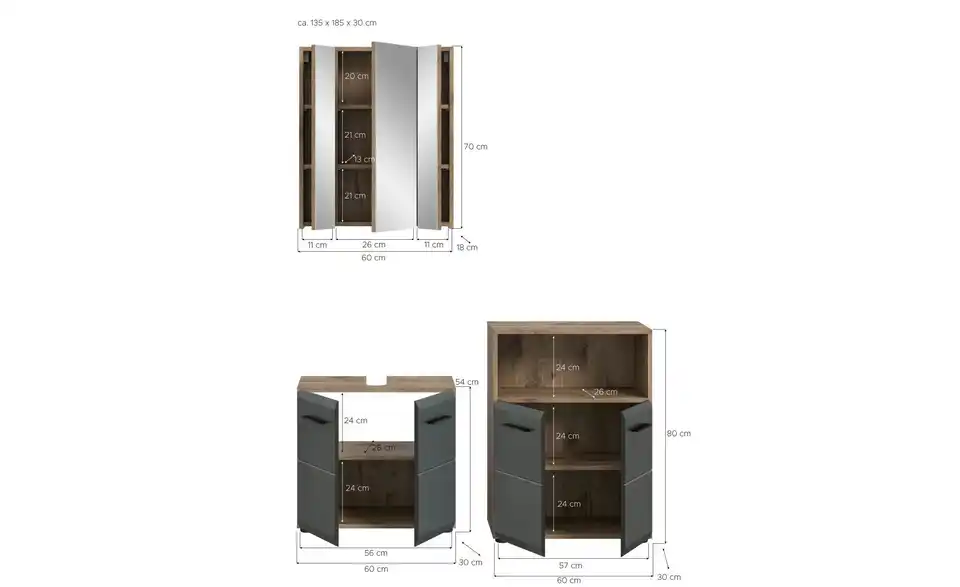 Badkombination, Bemaßung