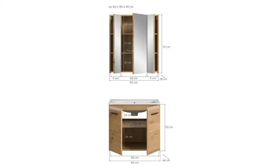 Badkombination, Bemaßung