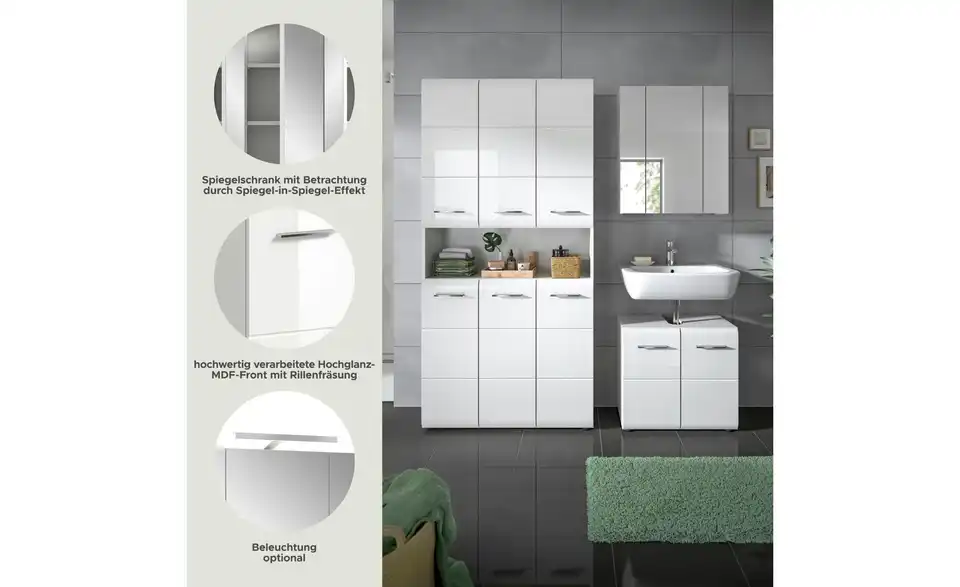 Badkombination, Bild mit Text