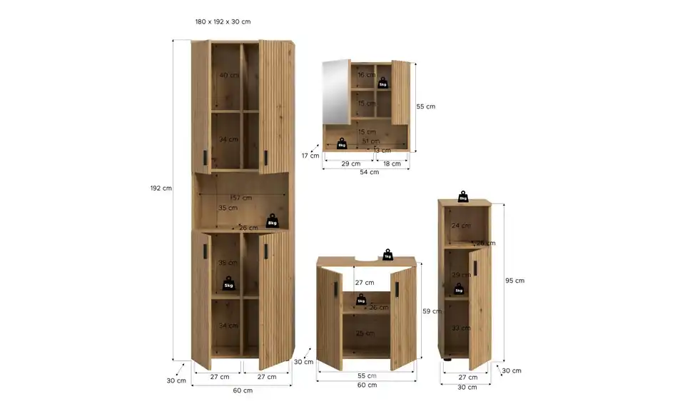 Badkombination, Bemaßung