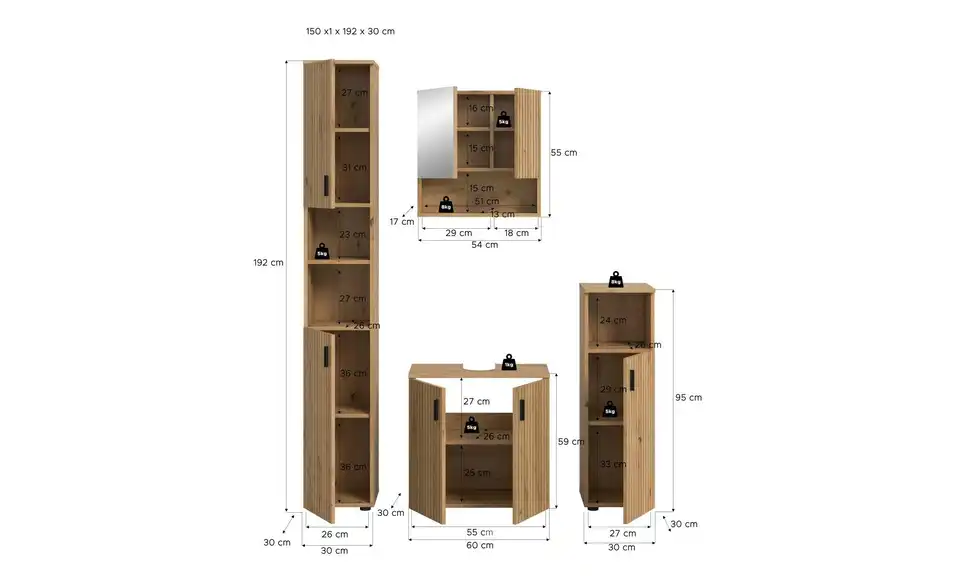 Badkombination, Bemaßung