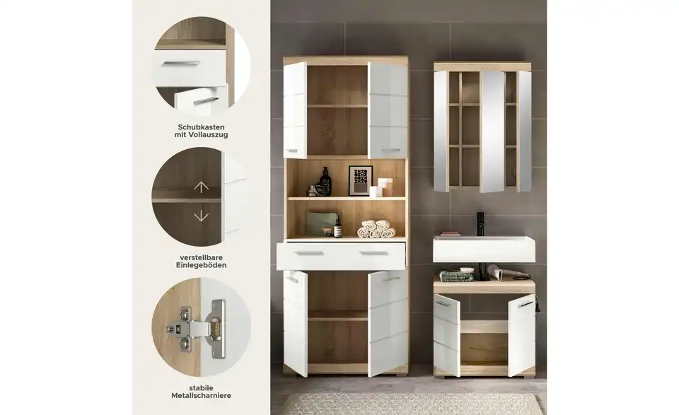 Badkombination, Bild mit Text