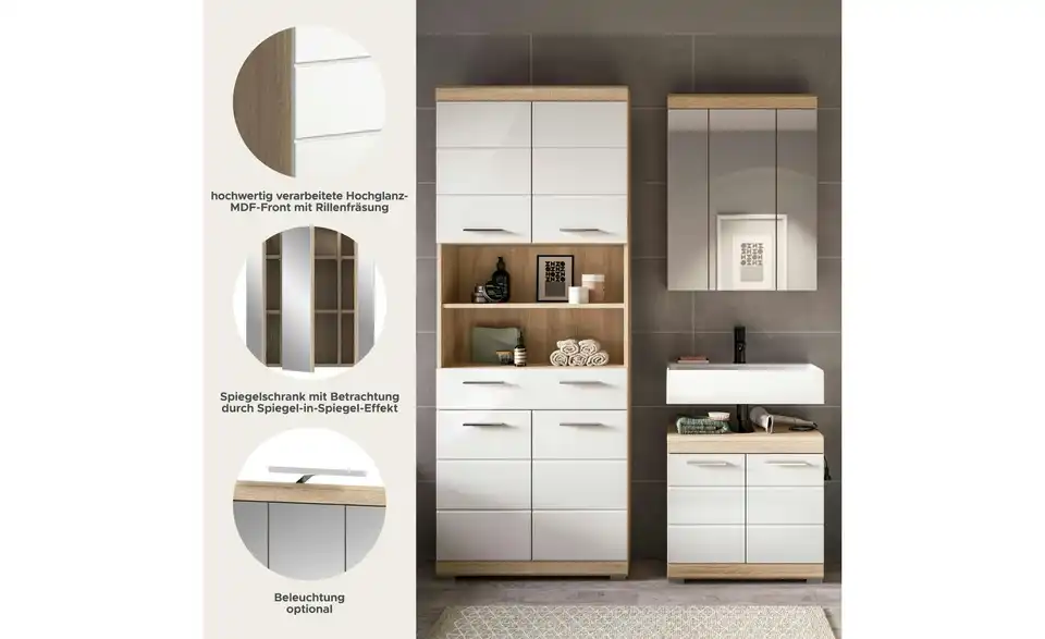 Badkombination, Bild mit Text