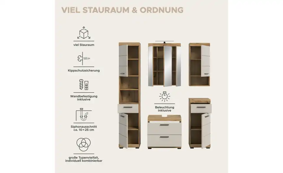 Badkombination, Bild mit Text