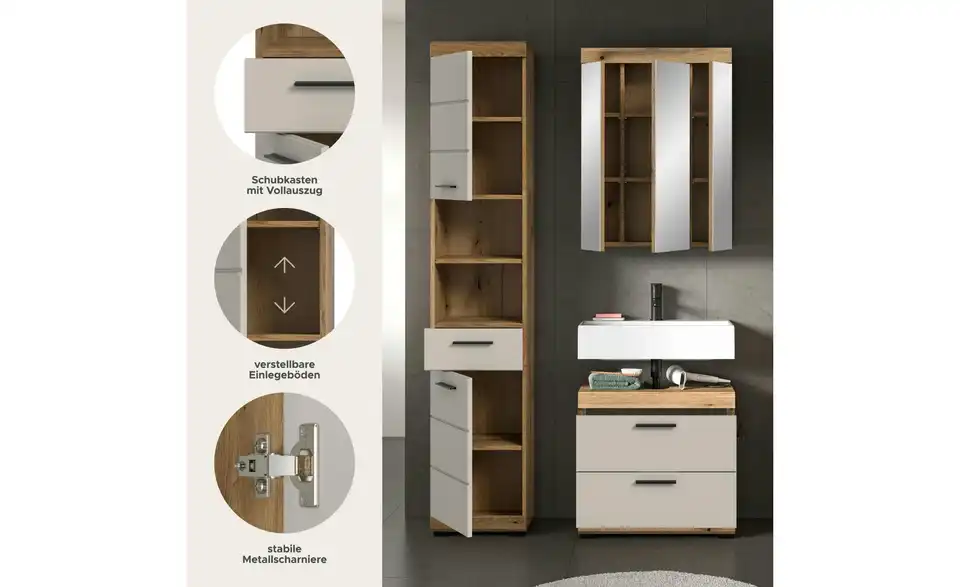 Badkombination, Bild mit Text