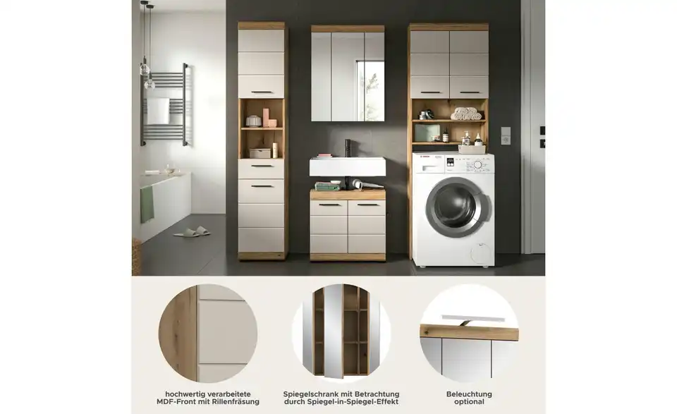 Badkombination, Bild mit Text