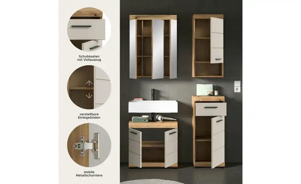 Badkombination, Bild mit Text