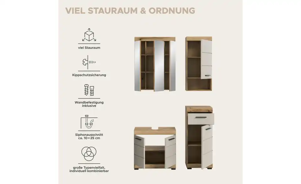 Badkombination, Bild mit Text