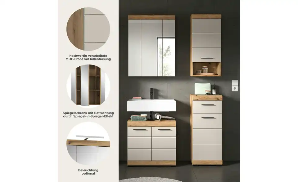 Badkombination, Bild mit Text