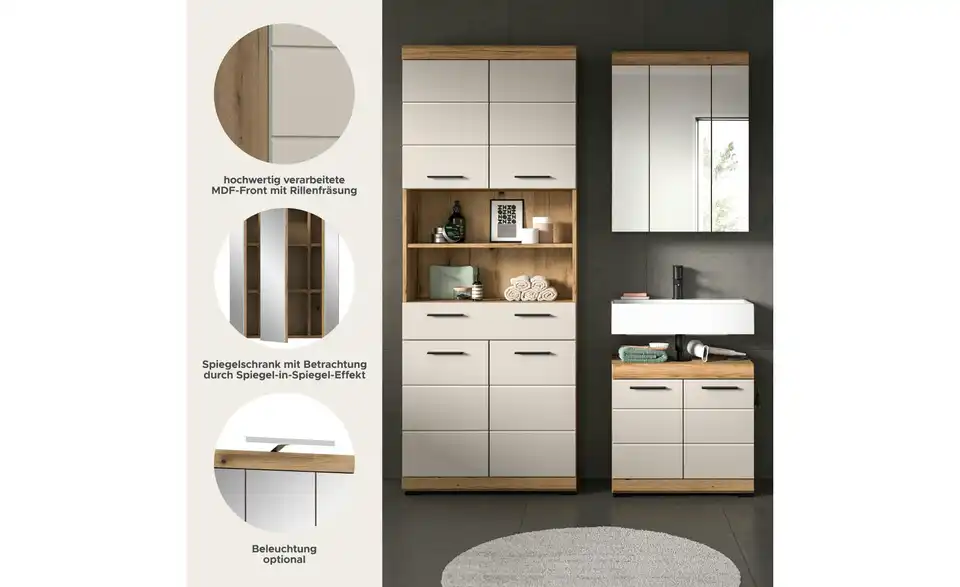 Badkombination, Bild mit Text