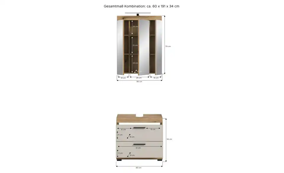 Badkombination, Bemaßung