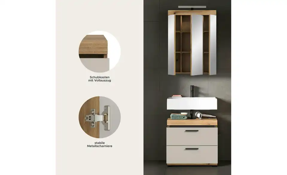 Badkombination, Bild mit Text