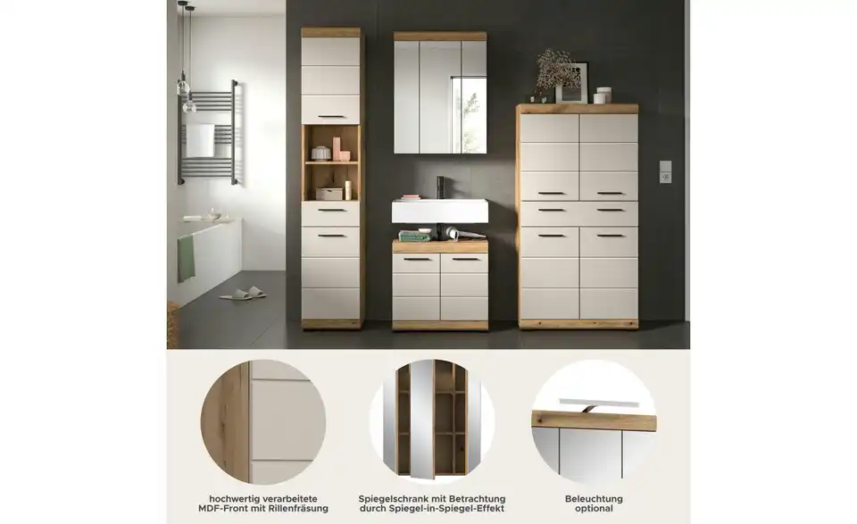 Badkombination, Bild mit Text