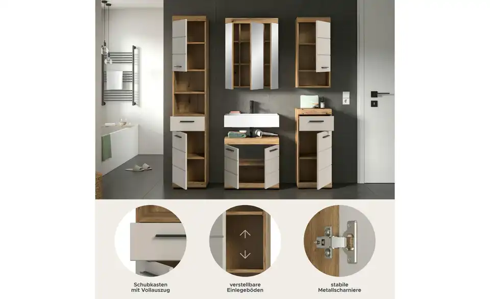 Badkombination, Bild mit Text