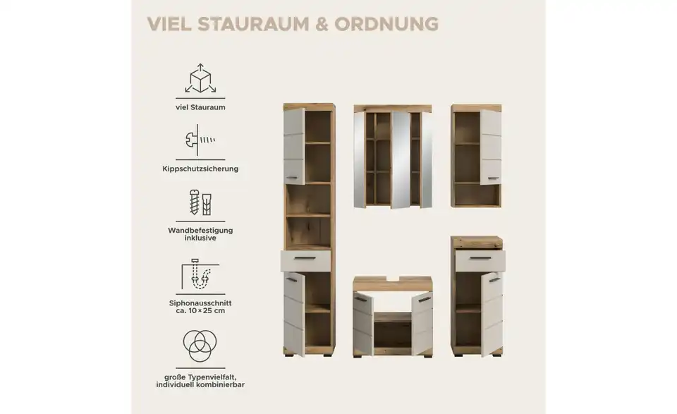 Badkombination, Bild mit Text