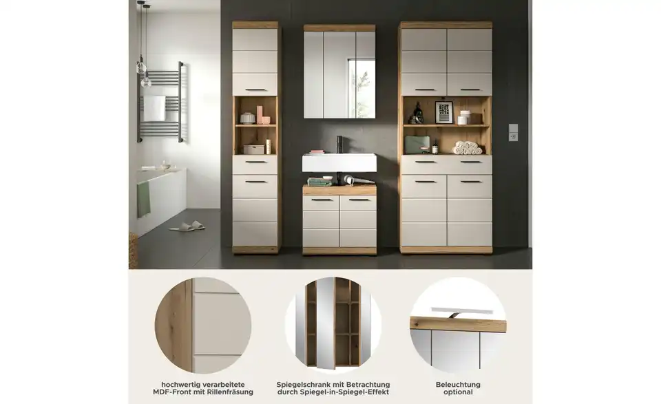 Badkombination, Bild mit Text