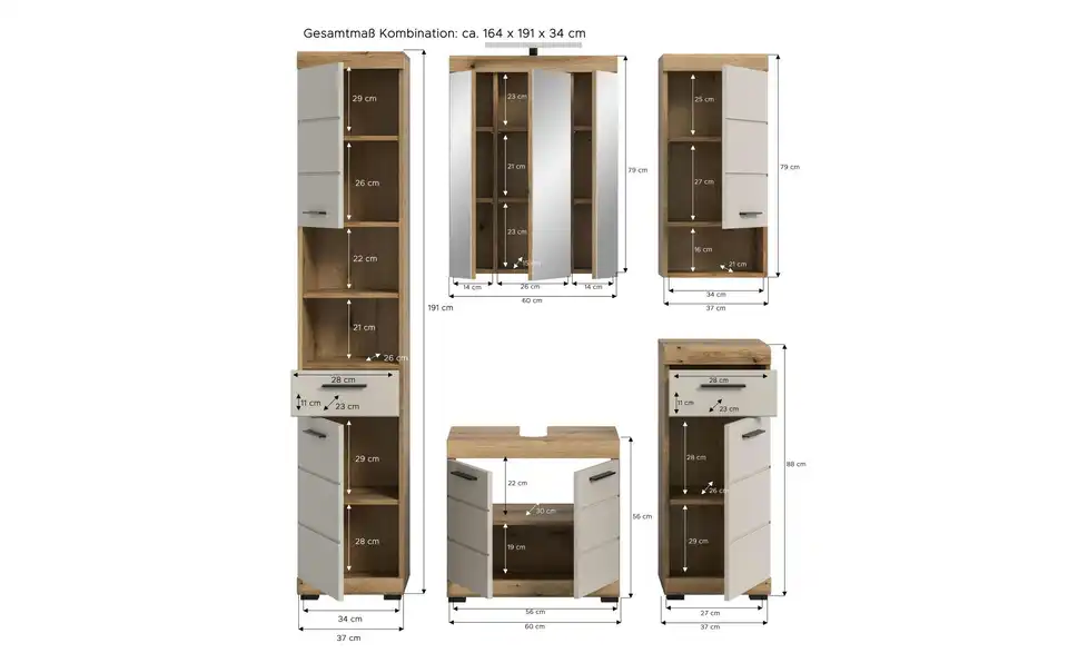 Badkombination, Bemaßung