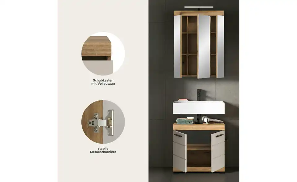 Badkombination, Bild mit Text