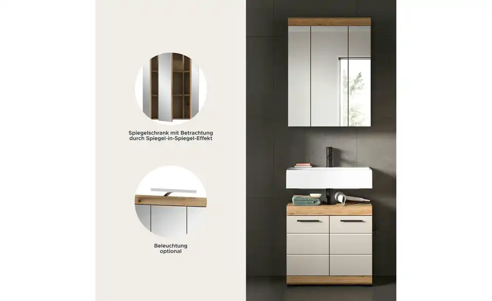 Badkombination, Bild mit Text