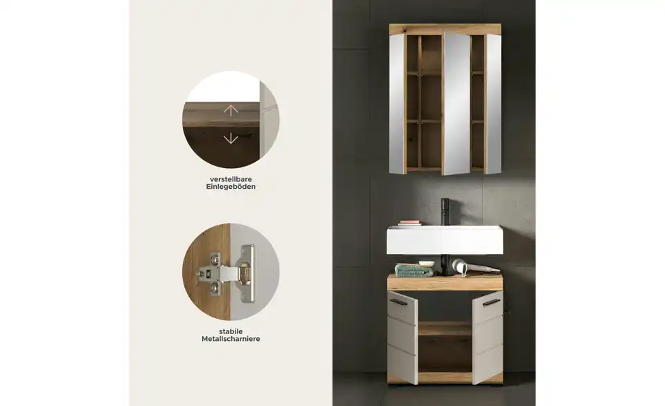 Badkombination, Bild mit Text