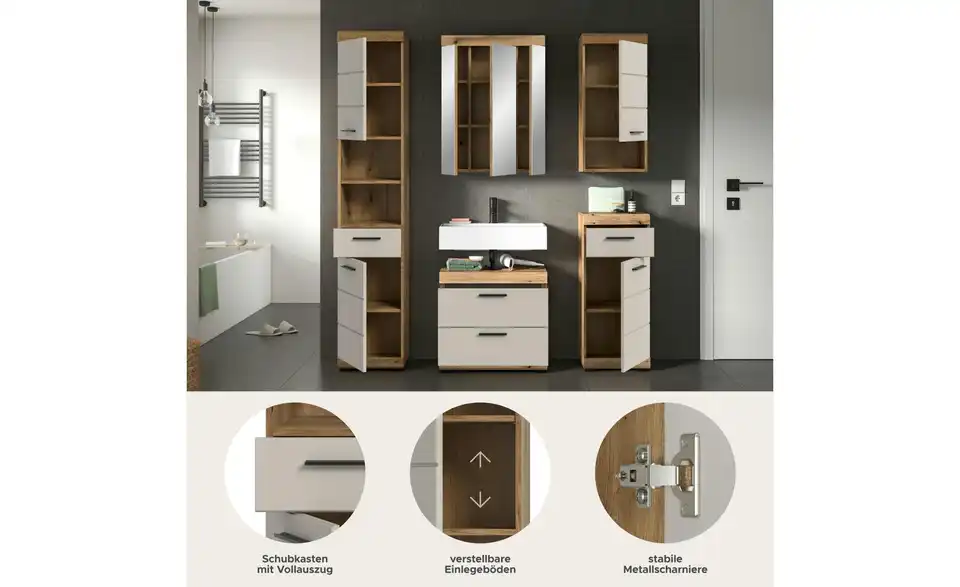 Badkombination, Bild mit Text