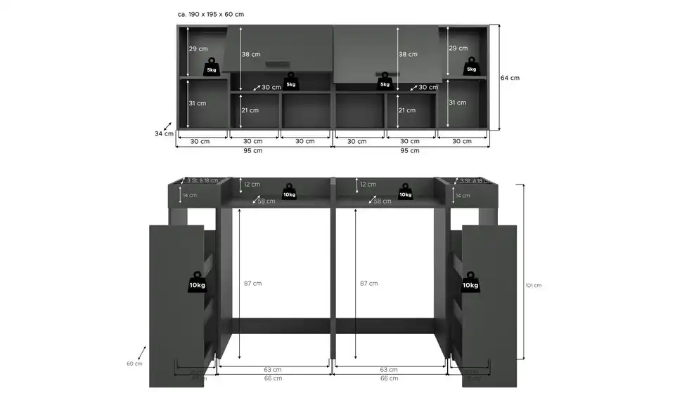Waschmaschinenumbau Set, Bemaßung