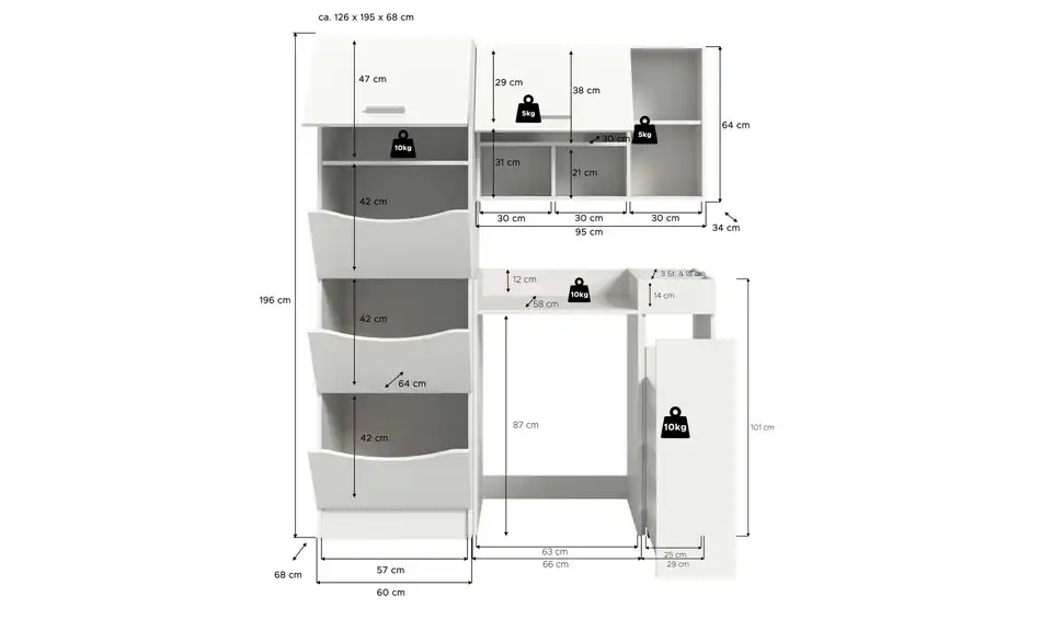 Waschmaschinenumbau Set, Bemaßung