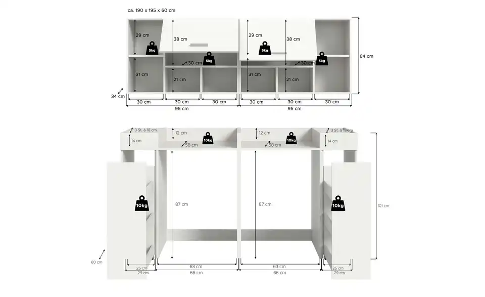 Waschmaschinenumbau Set, Bemaßung