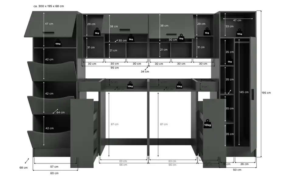 Waschmaschinenumbau Set, Bemaßung