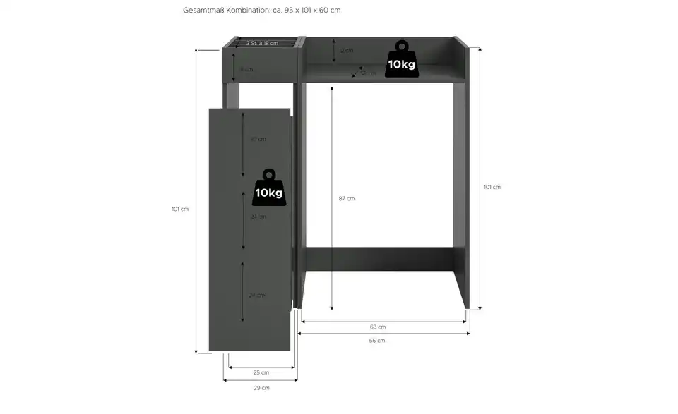 Waschmaschinenumbau Set, Bemaßung