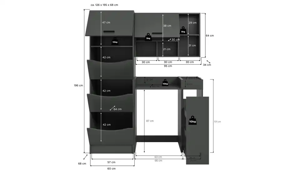 Waschmaschinenumbau Set, Bemaßung