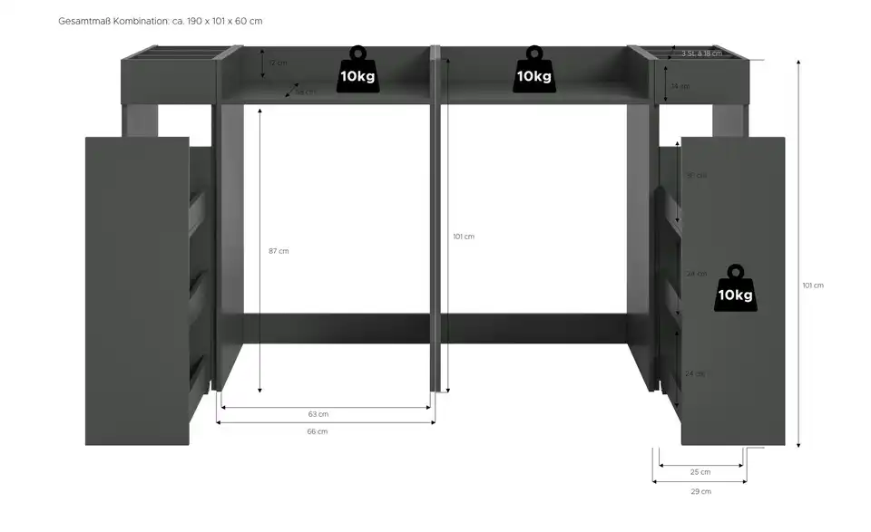 Waschmaschinenumbau Set, Bemaßung