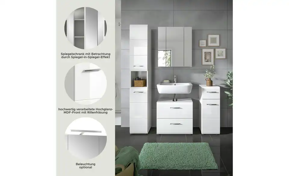 Badkombination, Bild mit Text