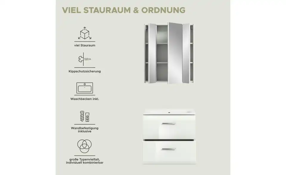 Badkombination, Bild mit Text