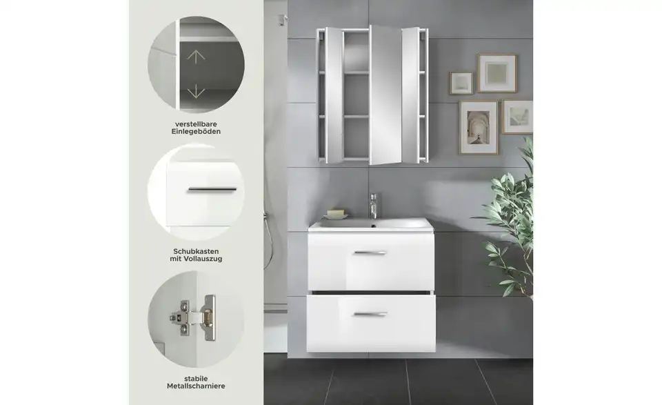 Badkombination, Bild mit Text