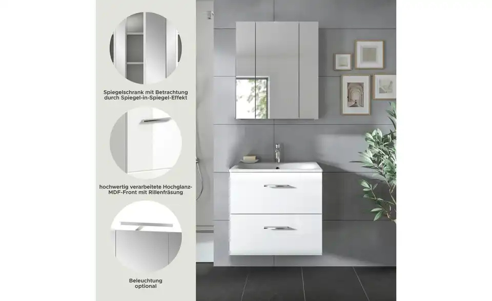 Badkombination, Bild mit Text