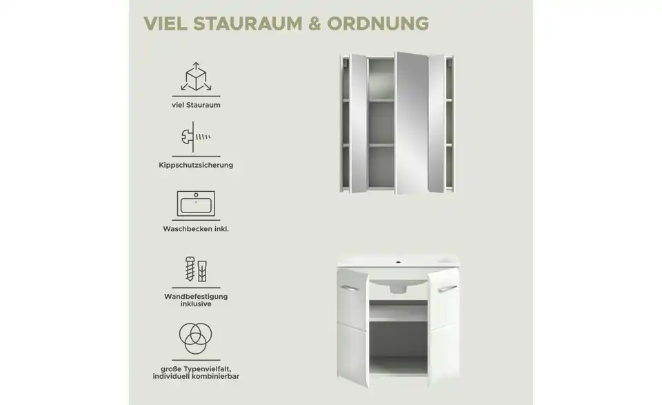 Badkombination, Bild mit Text