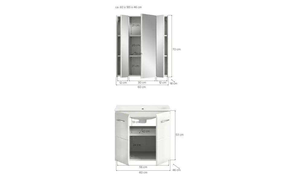 Badkombination, Bemaßung