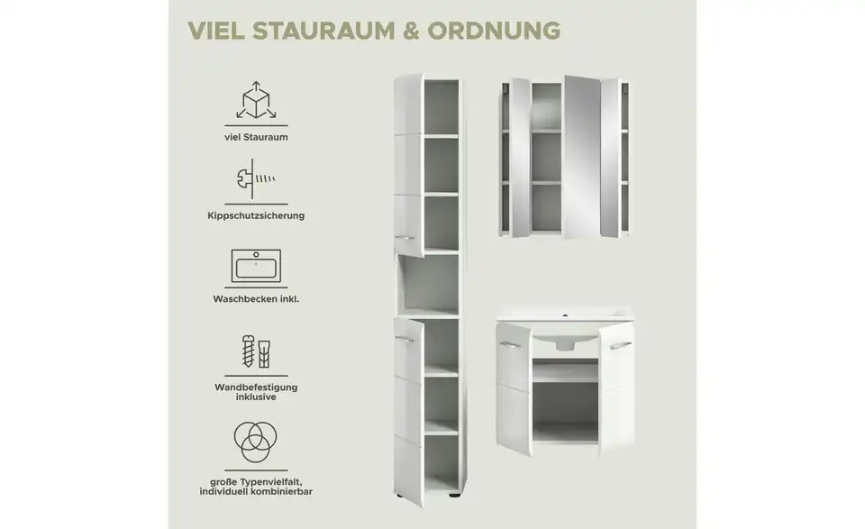 Badkombination, Bild mit Text