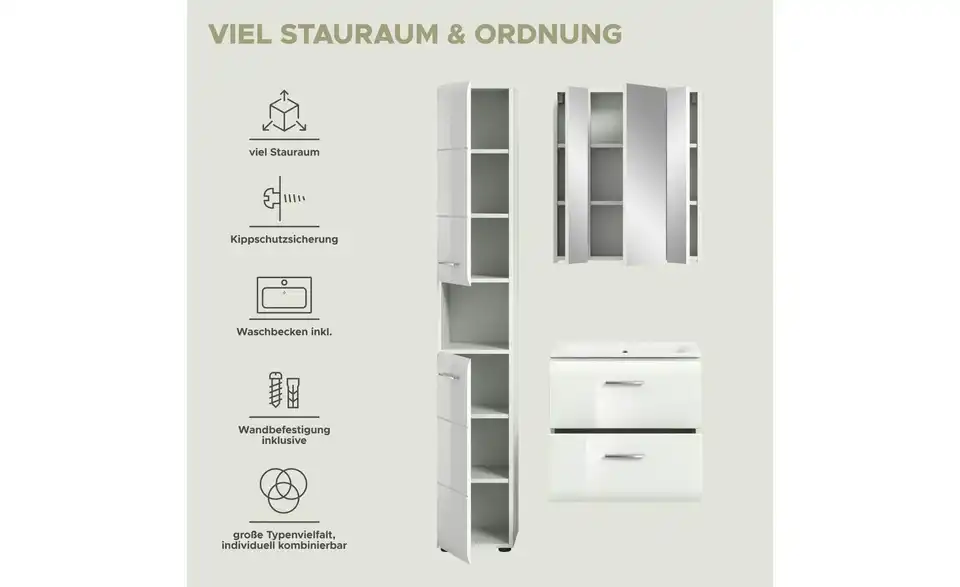 Badkombination, Bild mit Text