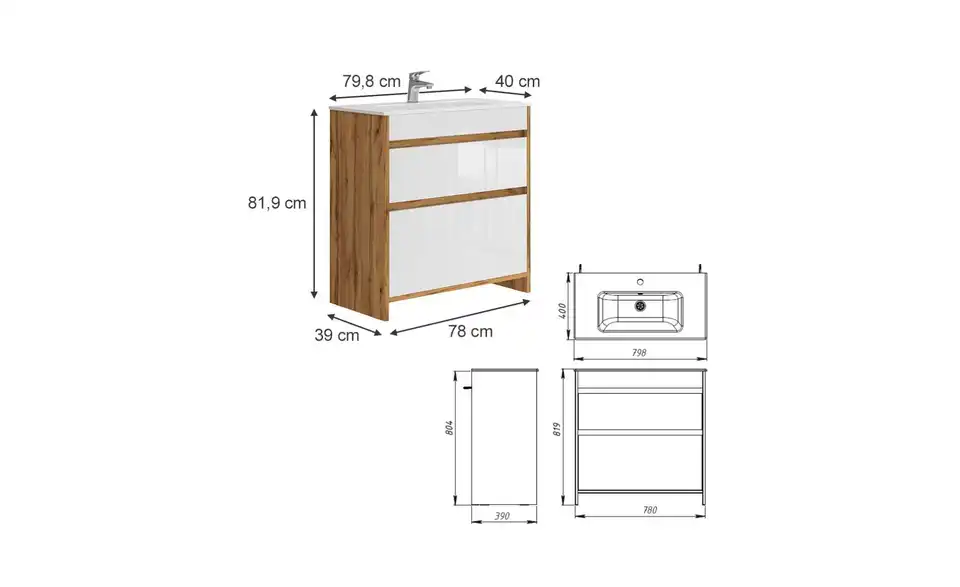 Badkombination, Bemaßung
