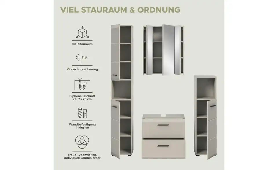 Badkombination, Bild mit Text
