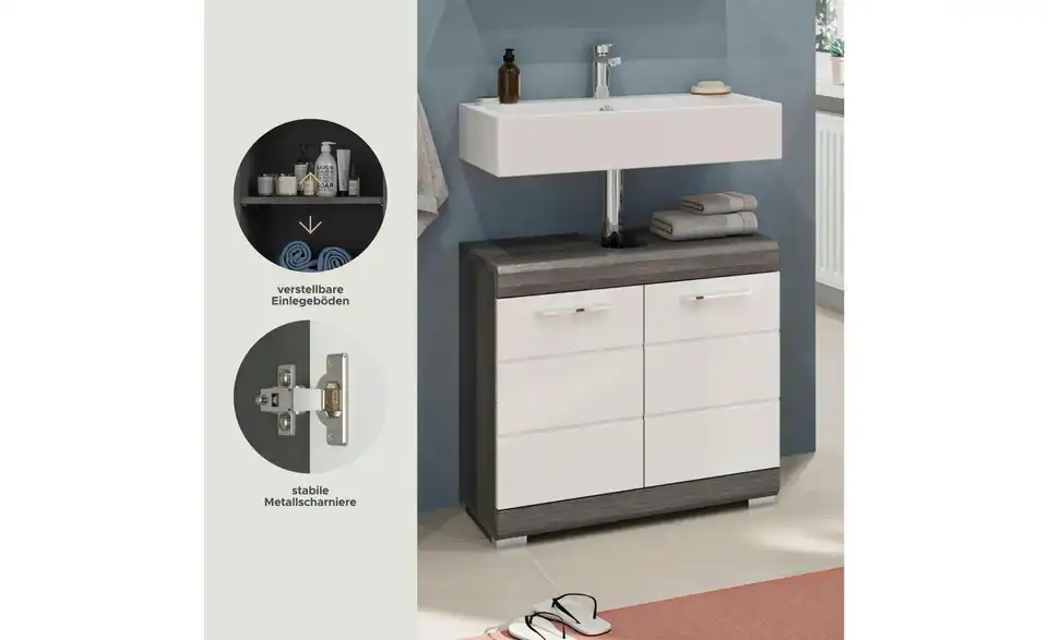 Waschbeckenunterschrank, Bild mit Text
