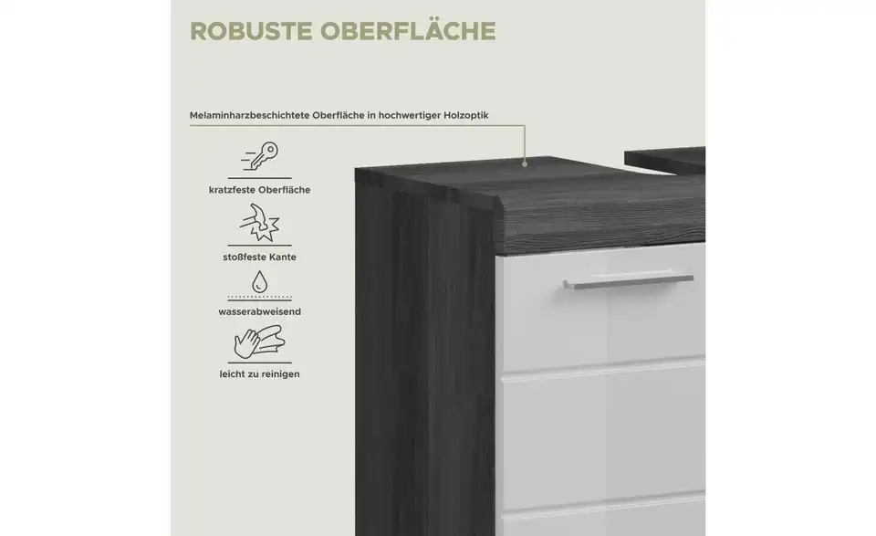 Waschbeckenunterschrank, Bild mit Text