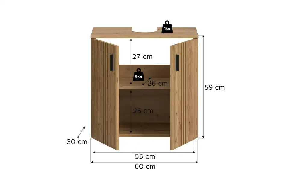 Waschbeckenunterschrank, Bemaßung