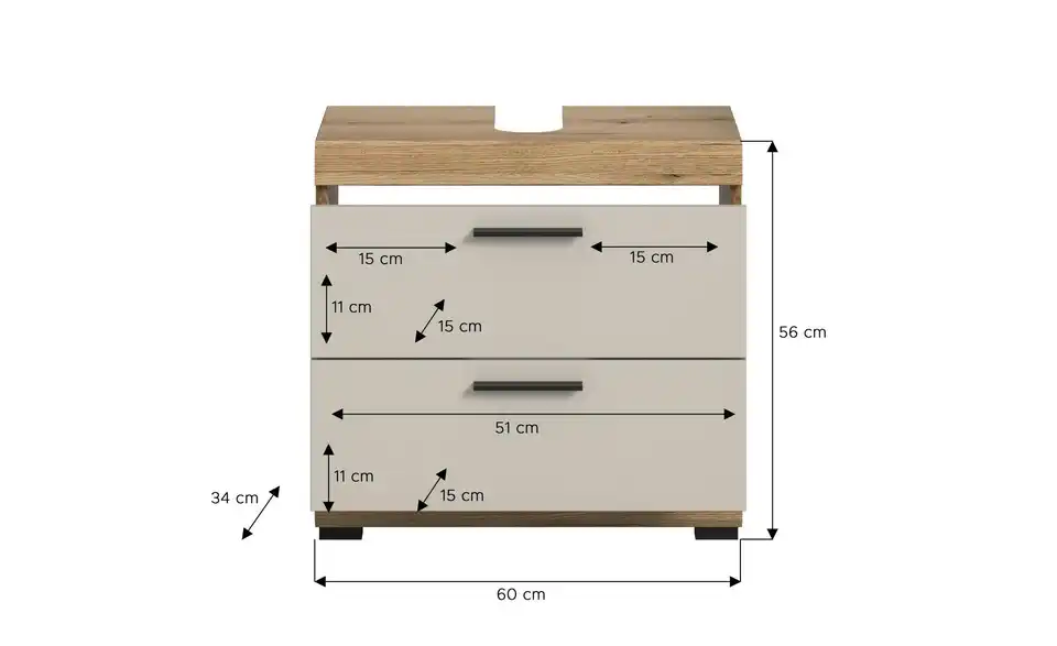 Waschbeckenunterschrank, Bemaßung