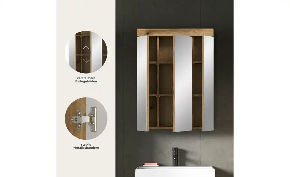 Spiegelschrank, Bild mit Text