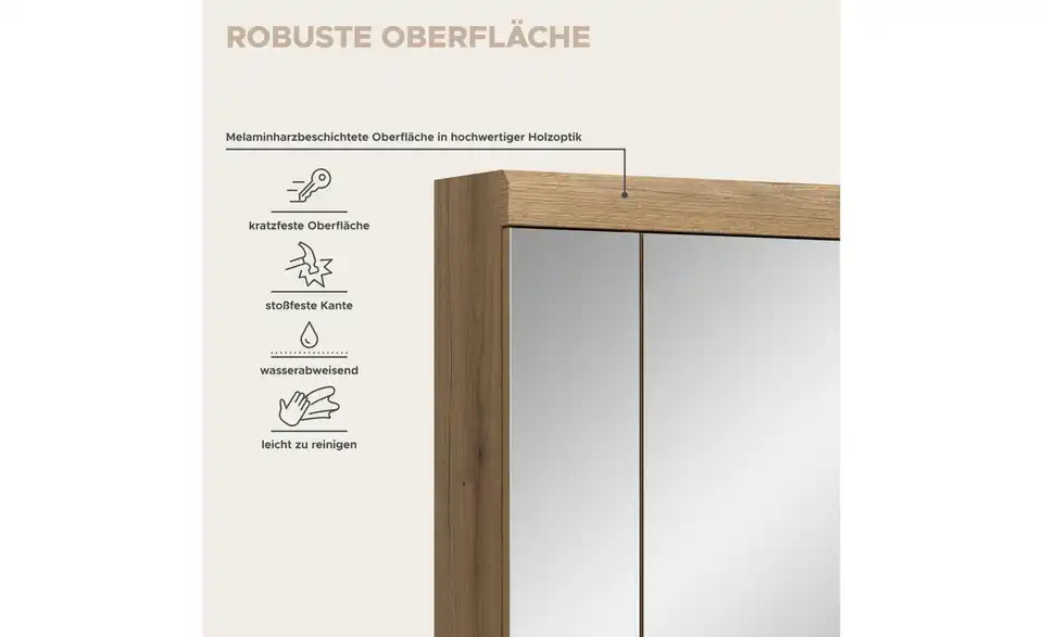 Spiegelschrank, Bild mit Text